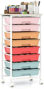 Giantex 8 Drawers Rolling Cart with Wheels, Wood Top, Sturdy Frame by Giantex
