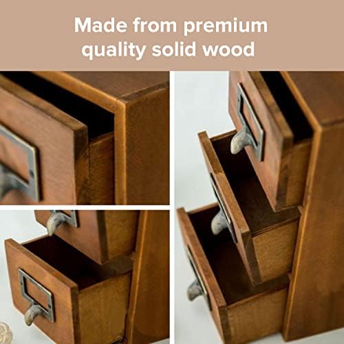Mini Vintage 3 Drawer Desktop Organizer - Rustic Card Catalog with Label Holders - Small Chest for Storage and Organization - Library Box - 2-Pack - Image 4