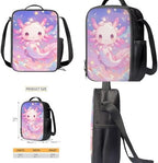 Teen's Backpack 4Pcs, Teen's Aesthetic Travel Daypack Set of 4 Include Lunch Box Pencil Case Cup Sleeve Large Capacity & Portable Daypack 4Pcs Pink Axolotl Print - Image 4