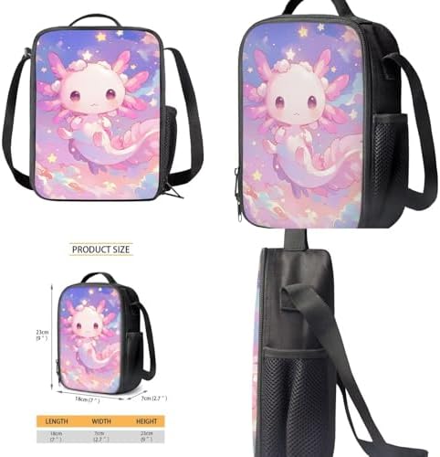 Teen's Backpack 4Pcs, Teen's Aesthetic Travel Daypack Set of 4 Include Lunch Box Pencil Case Cup Sleeve Large Capacity & Portable Daypack 4Pcs Pink Axolotl Print - Image 4