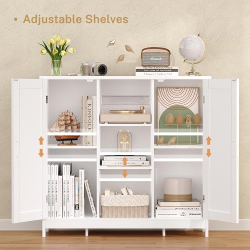 Iwell Storage Cabinet with 2 Doors and 4 Storage Shelves, Buffet Cabinet, Bathroom Cabinet for Living Room, Entryway, Home Office, White - Image 4