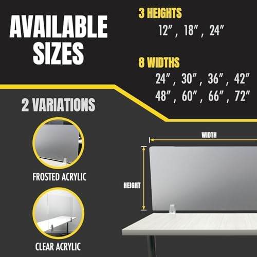 OBEX Clear Acrylic Desk Mounted Privacy Panel, 12" x 36", Clear - Image 3