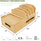 ZOOFOX Bamboo Charging Station for Multiple Devices, Desk Docking Station with Removable Divider Slots and Drawer, Bedside Charging Station Compatible with Smartphone, Tablet, Laptop, Earphone - Image 2