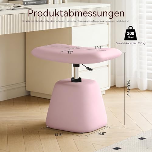 PU Leather Ottoman for Small Space, Swivel Vanity Stool with Adjustable Height,Upholstered Ottoman Foot Rest Under Desk for Living Room, Bedroom, Entryway - Image 2