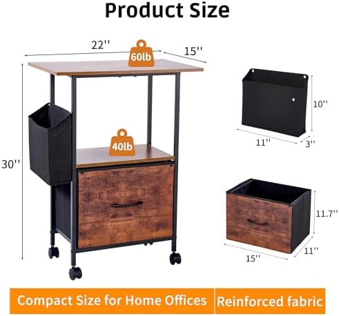 Purple Llama Printer Stand with Storage, 22" L×15" W×30" H, Rustic Brown - Image 2