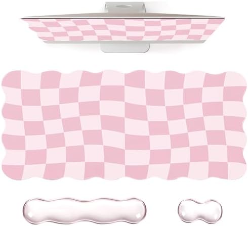 L-SPOUTTO Pink Checkered Mouse Pad Set,Scalloped Pastel XXL Desk Mat Set by L-SPOUTTO