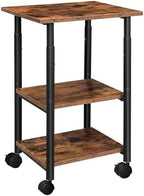 HOOBRO Printer Stand, 3-Tier Industrial Under Desk Printer Cart with Shelf, Mobile Heavy Duty Storage Rack on Wheels for Home, Office Rustic Brown and Black BF03PS01G1 by HOOBRO