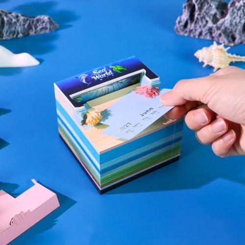 3D Calendar 2027, 3D Memo Pad Art Sticky Notes, Time Piece Calendar 2027, Creative Weekly Notepad with Light, Paper Carving Art Desktop Gift for Christmas Birthday Anniversaries (Sea World 2027) - Image 5