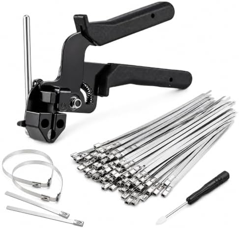 Cable Tie Gun Kit with 100Pcs 11.8" 50Pcs 9.8" 50Pcs 7.8" 304 Stainless Steel Zip Ties, Heavy Duty Wire Fence Repair Tool for Chain Link, Farm Metal Cages, Chicken Coops, Automotive Exhaust Wraps by WelcometoJhgQrivnuemWesupplydurablestainless%E2%80%91steelpliersandhandtoolsforindustrialhouseholdapplications