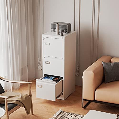 Fesbos 3 Drawers Vertical File Cabinets - 17.8" Deep Lockable Filing Cabinet - White Metal Storage Cabinets for Home Office to Hanging Files Letter/Legal/F4/A4 Size - Image 4