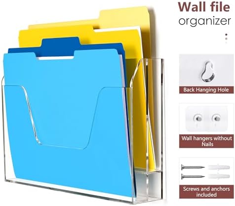 Acrylic Hanging Wall File Organizer, 2-Tier Mail Organizer Wall Mounted Magazine Wall File Holder, Paper Folder Organizer for Office, Desk, School - Image 2