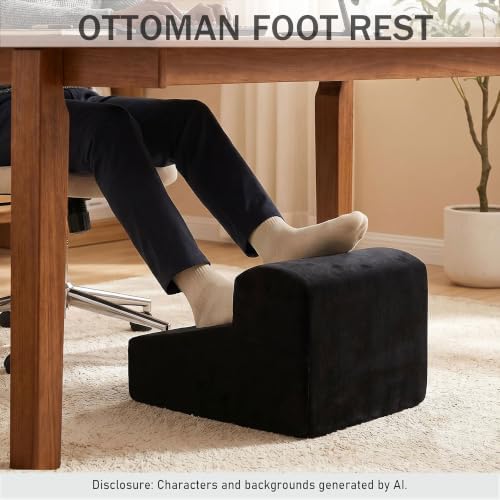 Modern Foam Filled Foot Stool, Soft Lightweight Pouf Ottoman Floor Rest for Living Room, Bedroom, Office Desk, Small Spaces,(Black) - Image 6