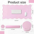 Sabary Scalloped Desk Mat Keyboard Mouse Pad Set Pink 31.5 x 15.7 Inch - Image 2