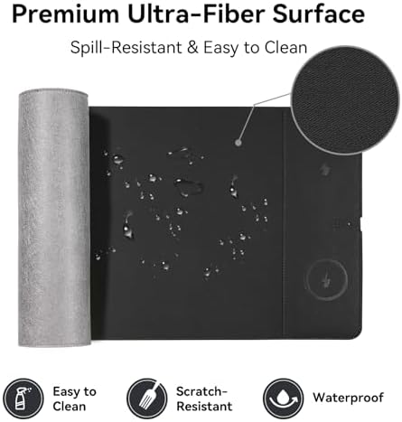 Wireless Charging Mouse Pad, 15W Fast Charge Magnetic Charger Desk Pad, Large Office Desk Mat (31.5"x11.8") with Ultra-Smooth Surface, Black Computer Mousepad for MacBook, PC, Laptop - Image 4