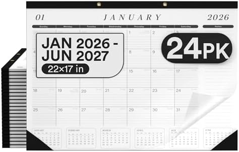 Desk Calendar 2026-2027 Large 22x17 Desk Calendar Jan 2026 - Jun 2027 Desk Blotter To-do List Planner (Black & White 24 Pack) by E-CLIPSUSA