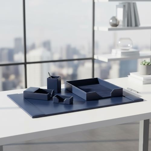 DACASSO Bonded Leather Desk Set - Luxury Leather Desk Pad & Desk Organization Essentials (Navy Blue, 5 Piece) - Image 5