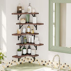 Fixwal Conner Shelves Wall Mounted for Decor, Walnut Brown Set of 5 - Image 2
