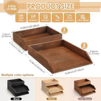 Beeveer 3 Pcs Wooden Letter Tray Stackable 3 Layer Paper Tray, Brown - Image 2