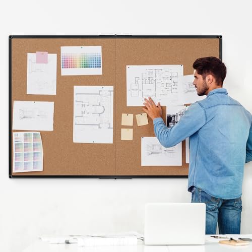 Extra Large Cork Bulletin Board 60" X 36", Foldable Notice Pin Board for Wall, Black Aluminum Framed 5'x3' Corkboard, Wall Mounted Noticeboard with 36 Push Pins for School, Home & Office - Image 2