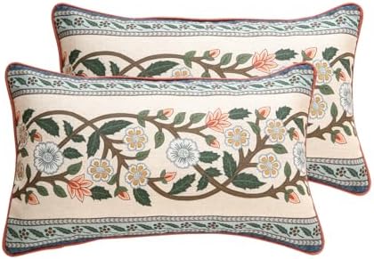 ISAENNE Vintage Linen Throw Pillow Cover,Set of 2,20"x12"-Naples C by Isaennehomedecoration