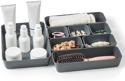 ISSEVE 8Pcs Silicone Drawer Organizer Trays for Bathroom, 4 Sizes, Black by ISSEVE