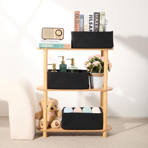 MiniArk Small Storage Baskets for Organizing | Closet Organizer Bins | Shelf Toy Basket | Woven Rope Baskets | Cube Decorative Box | Shallow Basket | 13x8.5x5.1” | 4 Packs Black - Image 6