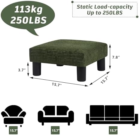 Joveco Small Foot Rest Stool Ottoman, 3D Velvet Square Upholstered Footstool for Chair, Under Desk, Office, Living Room, Deep Green - Image 2