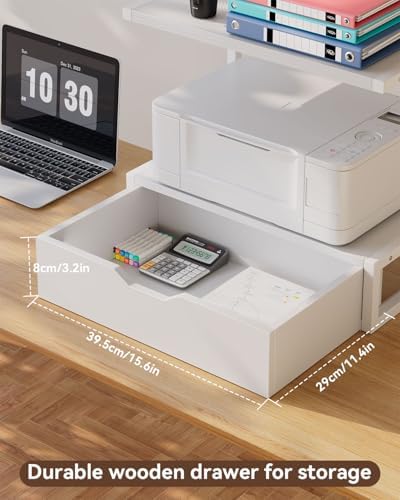 IBUYKE 2 Tier Desktop Printer Stand with Storage Drawer TLJ015W - Image 4