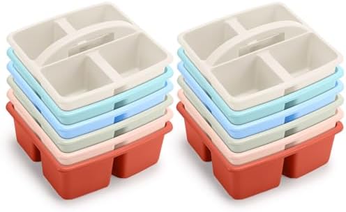 Lineshading 12 Pack Plastic Classroom Caddy, 4 Compartment, Boho Colors by Lineshading
