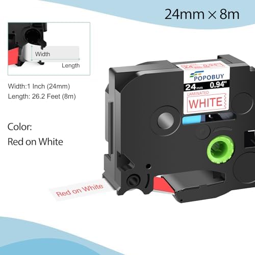 TZ TZe 24mm 0.94 inch Laminated White Tape Compatible for Brother P Touch TZ252 TZ-252 TZe-252 TZe252 Label Tape for Brother PT-D600VP E550W H500LI P710BT Label Maker, 5 Pack Red on White - Image 2