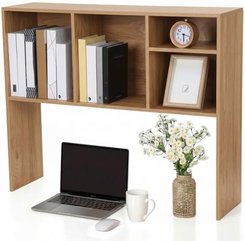 Briwooody Dorm Desk Hutch Desktop Bookshelf for College Office, Natural by Briwooody