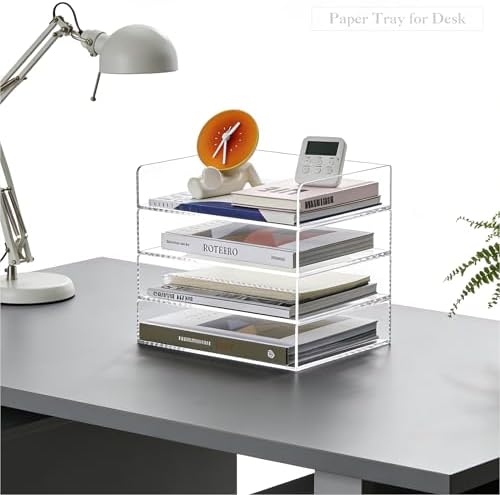 HeZone 4 Tier Paper Organizer for Desk,Acrylic Paper Tray,Clear Stackable Desk Organizer for Document, Office File,A4 Paper - Image 2
