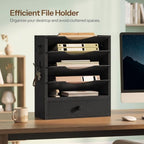 HOOBRO Wall File Organizer, Mail Organizer Wall Mounted, Wooden Literature Organizer, Construction Paper Organizer with Drawer Storage and 2 Hooks, for Office, Classroom, Home, Black BK14WF01 - Image 6