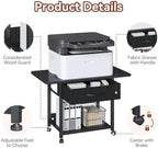 Printer Stand with Drawer, 2-Tier Printer Table with Locking Wheels, Under Desk Rolling Table Cart for Home Office, Fit Fax Machine Scanner, Black - Image 5