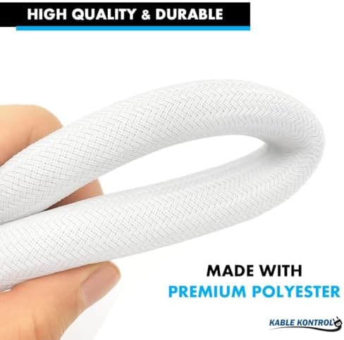 Kable Kontrol Braided Cable Sleeve Split Wrap 1-1/2" 25 Ft - White - Image 4