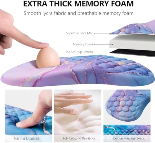 Mouse Pad Wrist Support, Laokiiy 2 in1 Keyboard Wrist Rest+ Ergonomic Mouse Pad, Non-Slip Wrist Rest for Computer Keyboard, Made Easy Typing & Relieve Wrist Pain(Blue Pink Marble) - Image 3