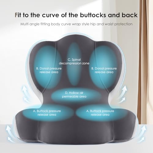 FLORICH Memory Foam Truck Seat Cushion,Car Seat Cushion and Lumbar Support Pillow for Office Chair, Ergonomic Back Support & Sciatica Relief for Long Drives(Slight Grey) - Image 6