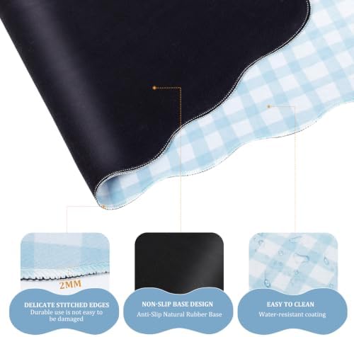 L-SPOUTTO Blue Checkered Mouse Pad Set,Cottagecore Scalloped Desk Mat Set - Image 4