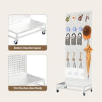 Eastern Tree Metal Pegboard Display Stand 2'x 5'with Base Plate, Pegboard Panels Display with Wheels, Peg Board Display Rack, Standing Pegboard Display with 30 Hooks - White - Image 4