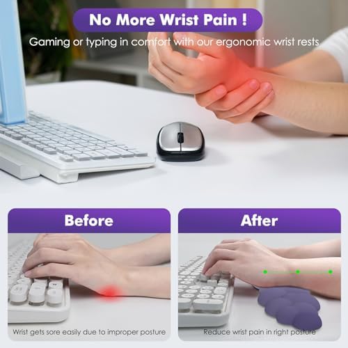 MoKo Cloud Wrist Rest for Keyboard and Mouse with Mouse Pad, Purple - Image 3