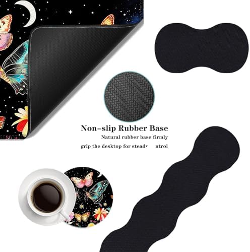 Mouse Pad,Large Desk Mat Set, 4in1 XL Mousepad + Keyboard Wrist Rest+Mouse Wrist Rest+Coaster with Ergonomic Desk Pad for Home Office Table Computer Cover -Butterfly Moon Flower - Image 2