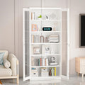 VINGLI Lockable Display Cabinet with Glass Doors & 5 Adjustable Shelves, 71" Tall White Metal Storage Cabinet Curio Liquor, Bookshelf Bookcase for Home Office Living Room Pantry Garage by VINGLI