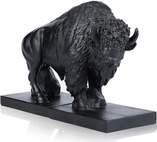 Decorative Bookends, Art Book Ends for Heavy Books, Heavy Bookends for Shelves, Vintage Non-Slip Base Book Holder, Resin Book Stopper for Home Office Decor (Black Buffalo) by Unknown