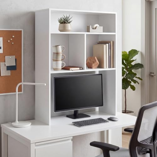 GlikCeil Desk Hutch Dorm White Extra Deep Tall Dorm Desk Bookshelf Organizer with 2 Shelves and 3 Tier Desktop Hutch Storage Organizer 29.75" W x 14" D x 43.75" H for College Home Office Supply - Image 2