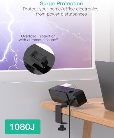 Mifaso PD65W Desk Clamp Power Strip, 1080J Surge Protector, 2 USB C - Image 4