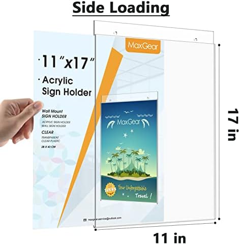 MaxGear Acrylic Wall Mount Sign Holder, 11 x 17 Vertical, 6 Pack - Image 2