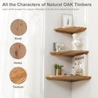 Corner Shelves, Floating Corner Shelf, Set of 2 Solid Oak Wood Wall Shelves, Round End Wall Mount with Wire Hole Shelving for Small Plant for Bedroom Kitchen, Living Room 8.7“ - Image 5