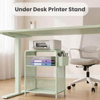 ECOLOVI Small 3 Tier Printer Stand for Under Desk, Height Adjustable Shelf Printer Table with 3 S-Hooks & Basket, Heavy Duty Industrial Storage Shelf for Home Office (Sage Green) - Image 3
