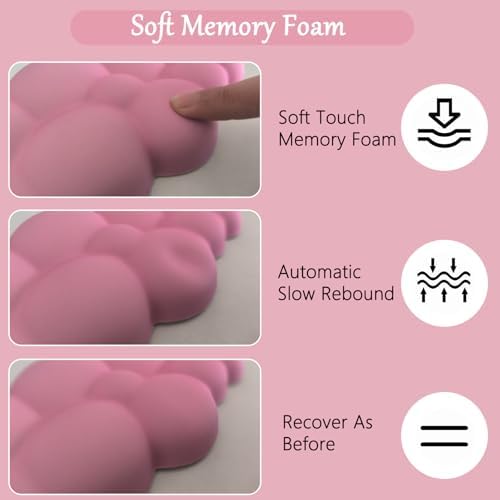 Pink Cloud Large Mouse Pad for Desk Cloud Keyboard Wrist Rest 4PCS Extended Cloud Desk Mat Pad Set Memory Foam Non-Slip Ergonomic Cute Gaming Mouse Pad Wrist Support for Computer Laptop Home Office - Image 4