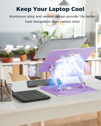 Aoviho 360° Rotating Laptop Stand for Desk | Adjustable, Foldable, Portable Aluminum Ergonomic Riser | Compatible with MacBook, Dell, HP & All Laptops 10-16 inch | Purple - Image 4